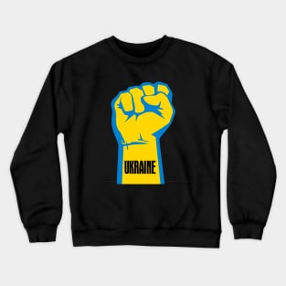 Peace for Ukraine! I Stand With Ukraine. Powerful Freedom, Fist in Ukraine's National Colors of Blue and Gold (Yellow) on a Dark Background Crewneck Sweatshirt